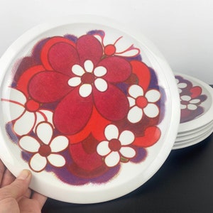 Bessemer Australia melamine retro dinner plates | Bessemer red floral dinner plates | picnicware | camping bbq picnic plates