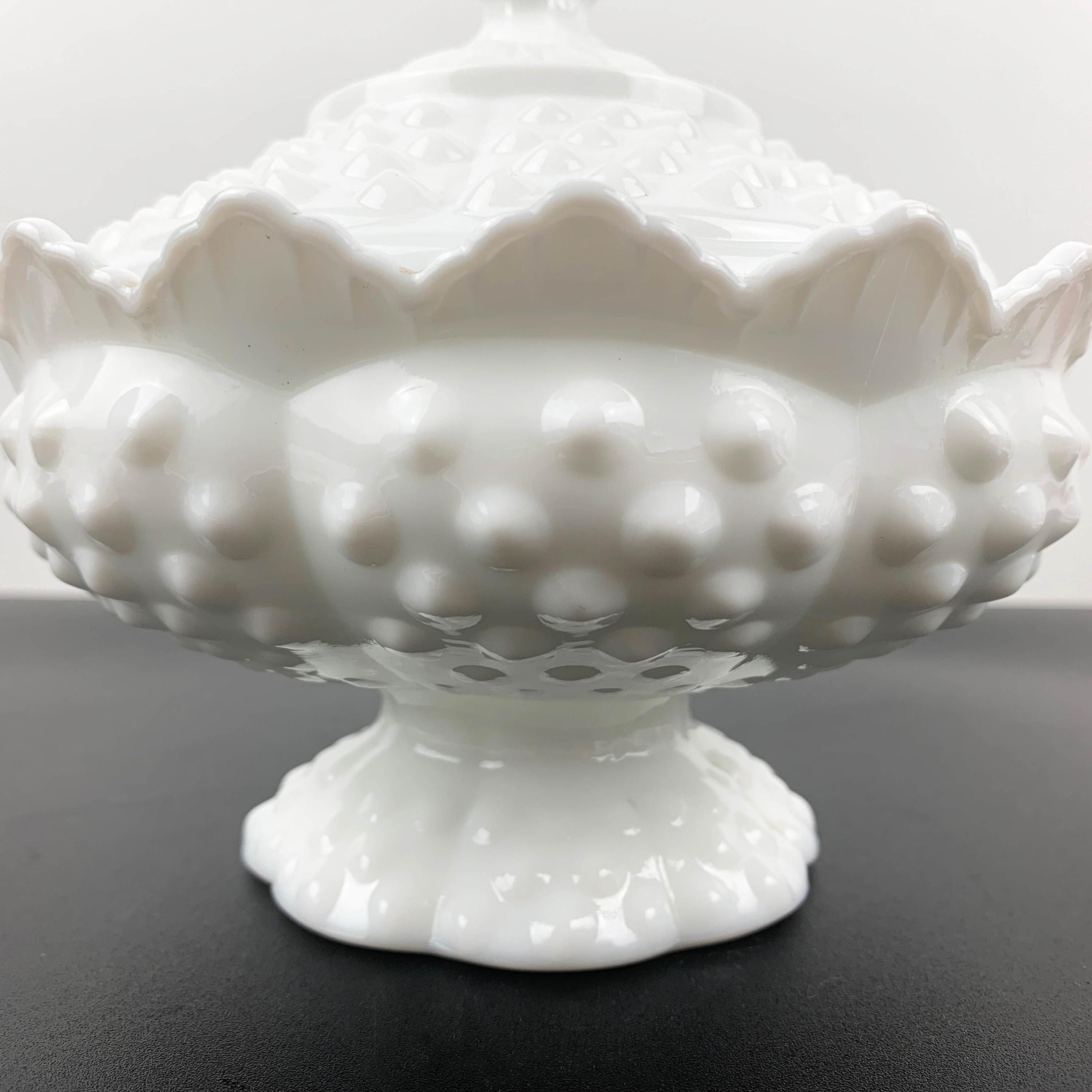 ヴィンテージ フェントン ミルクガラス ホブネイル 蓋付き キャンディ