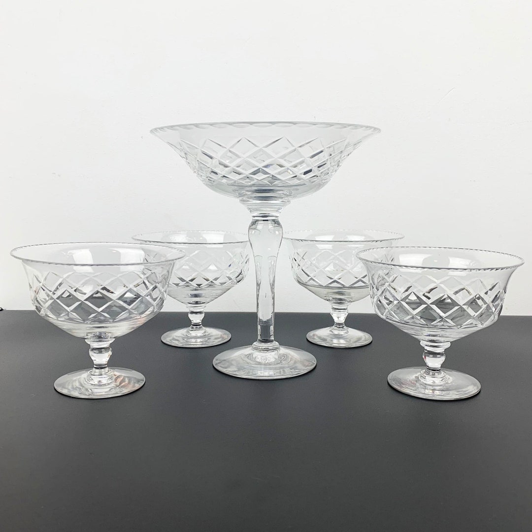 Stuart Crystal Footed Dessert Bowls and Compote Set Classic Diamond Cut Crystal Bowls Crystal