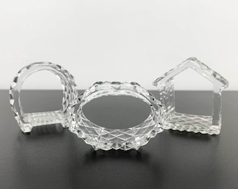 Set of 3 Crystal Napkin Rings: Vintage Diamond Cut Napkin Holders