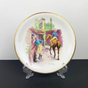 New Chelsea Staffs &#39;The Postboys&#39; decorative rare picture plate | horse and stable plate | gold gilt edge plate | horse riding picture plate