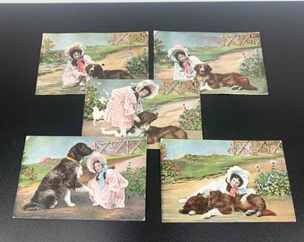 Set of 5 1900's German postcard collection | collectible St Bernard postcards