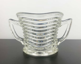 Crown Glass Australia Double Handled Open Sugar Bowl: Art Deco Waverley Wave Pattern