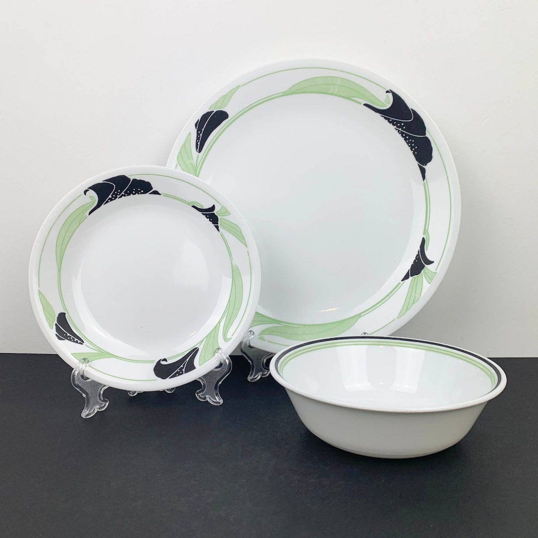 Vintage Corelle Black Orchid Dinnerware Set for 2 | Corelle Replacement ...