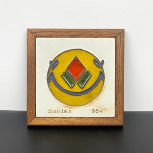 Santa Ines Mission Art Tile: Framed Ceramic California Wall Decor