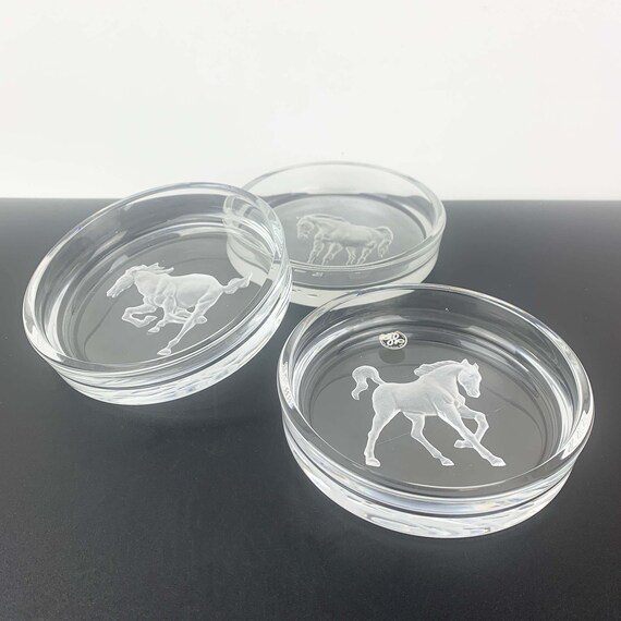 Hoya Crystal Japan Glass Bottle Coaster With Reverse Etched