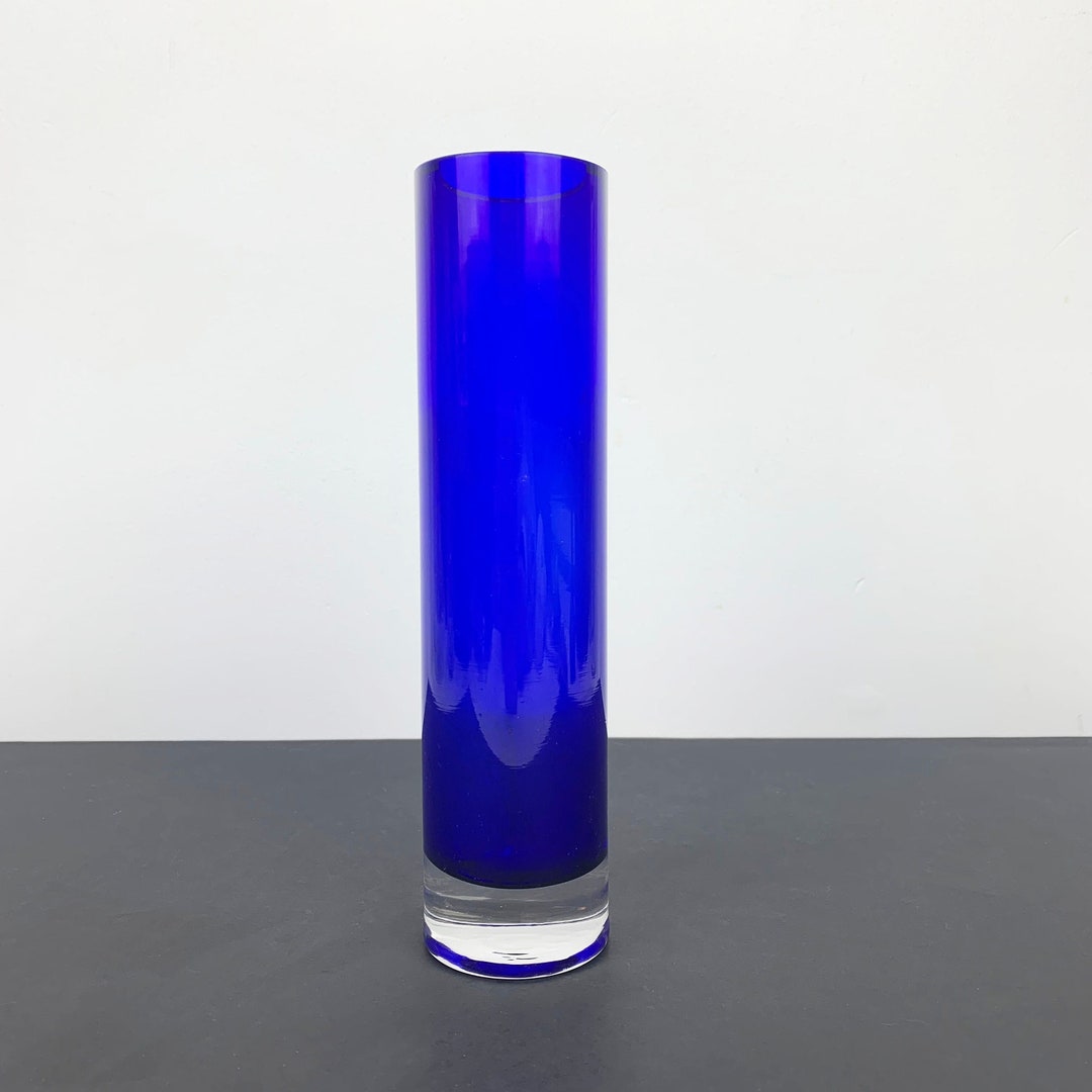 Cobalt Blue Polish Glass Cylinder Vase Vintage Cylinder Vase Bright Blue Small Cylinder Vase