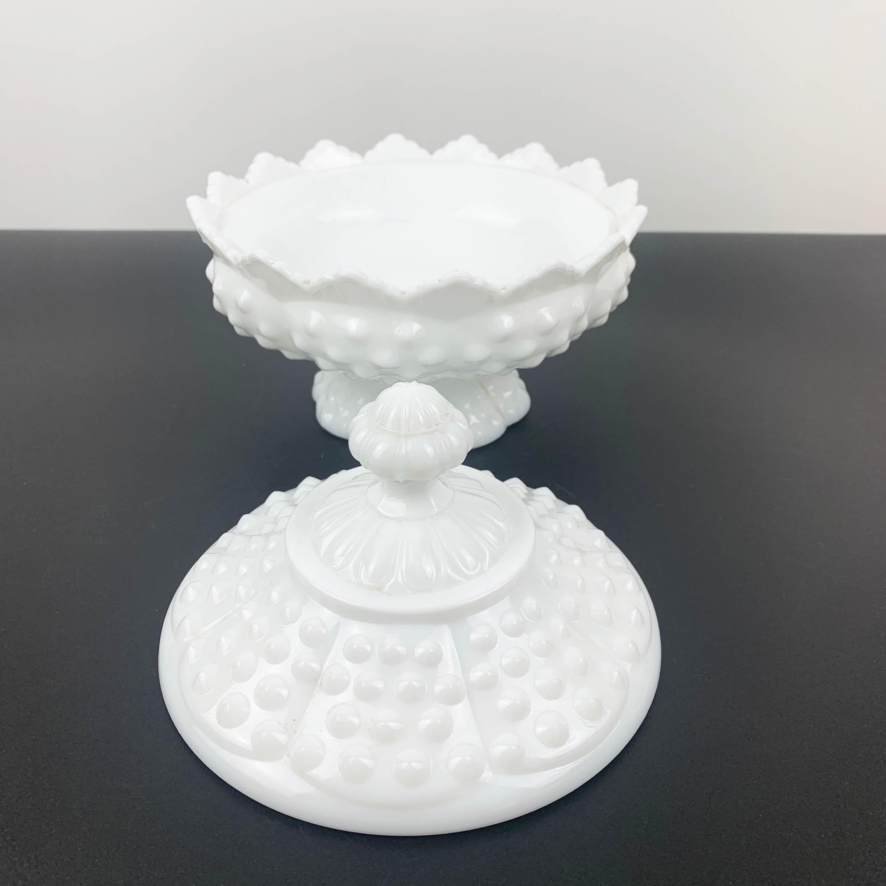 ヴィンテージ フェントン ミルクガラス ホブネイル 蓋付き キャンディ