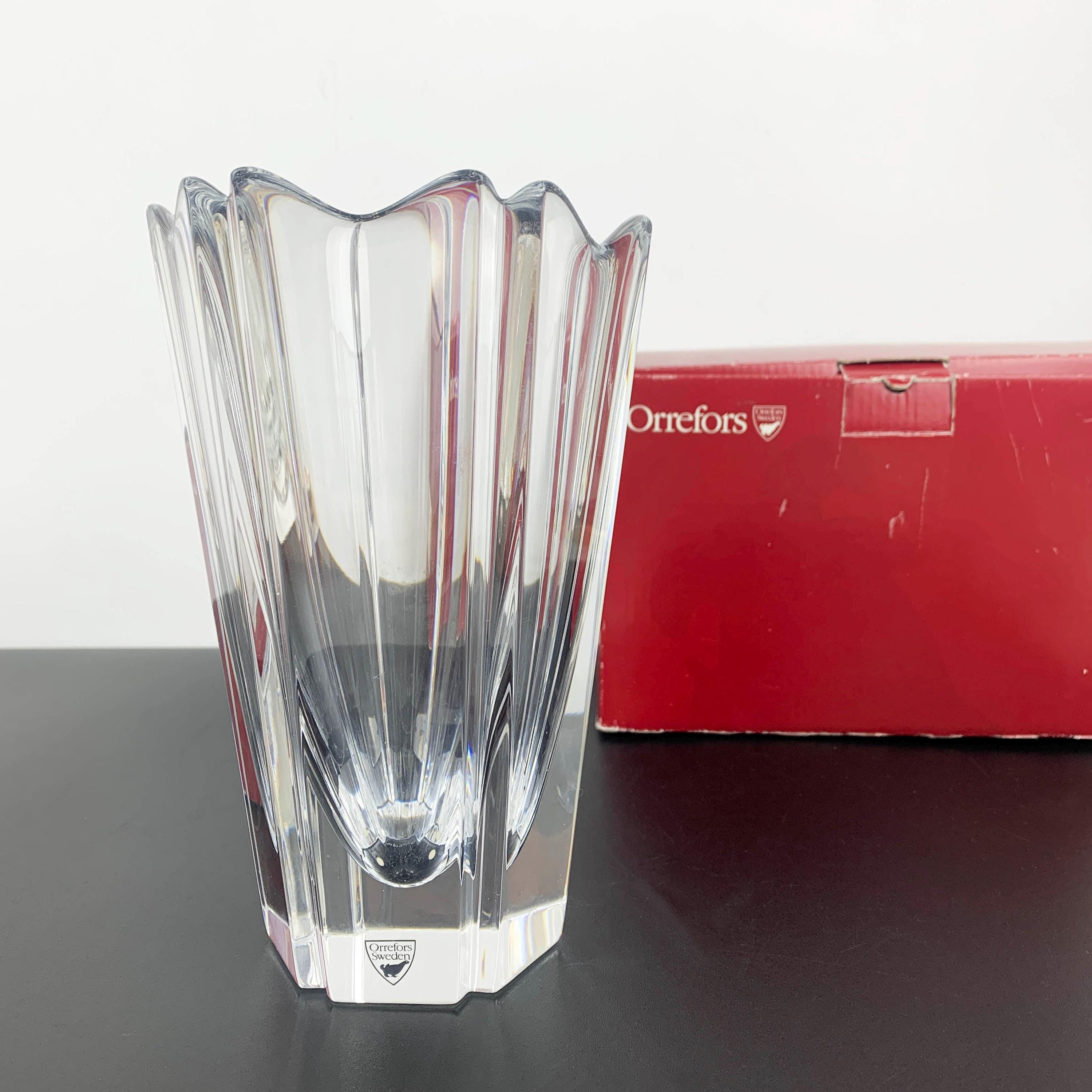 Orrefors Corona Crystal Vase: Signed Art Deco Swedish Glass