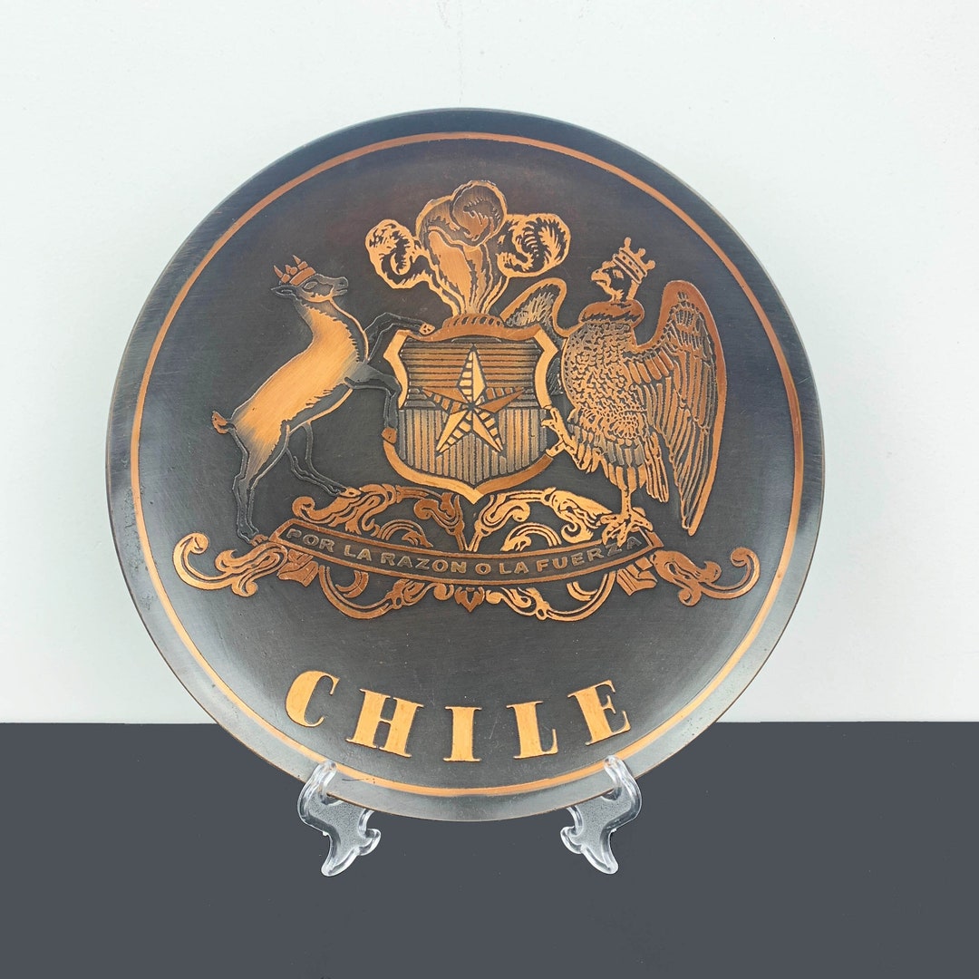 Chile Coat of Arms Copper Embossed Wall Plate Chile Collectible Art