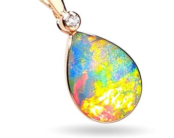 Fuego Intenso&#39; Australian Opal & Diamond Pendant Super Gem Gift 4.3ct K59