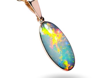 Flame Arc' Genuine Australian Opal Pendant 14K Gold 4.1ct L38