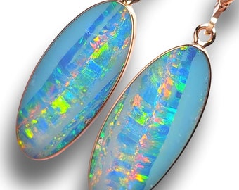 Rain Beams' Australian Opal Drop Earrings 14ct Gold Jewelry Gift 17.7ct J72