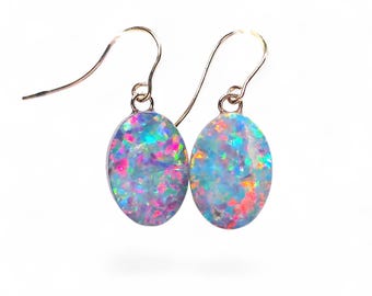 Blutenfeuer' Australian Opal Dangle Doublet Earrings 14k Gold 7.6ct P22