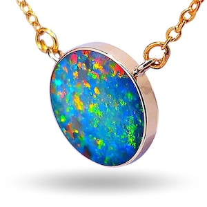 Orb D&#39;Arc&#39; Large Genuine Australian Opal 14k Pendant Necklace 9ct L78
