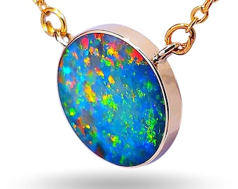 Orb D&#39;Arc&#39; Large Genuine Australian Opal 14k Pendant Necklace 9ct L78
