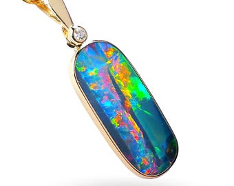 Nastro Del Re&#39; Australian Opal & Diamond Pendant Super Gem Gift 6.7ct N02