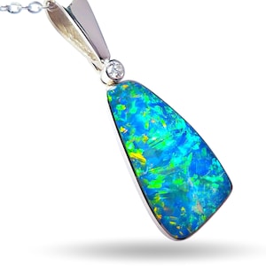 Paglia Dorata &#39;großer australischer Opal & Diamant Anhänger 14k Weißgold 13,3ct N77