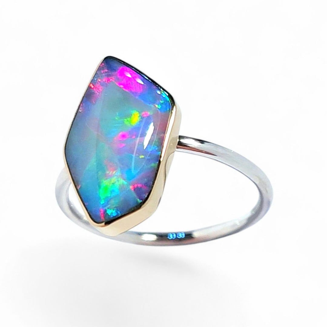 Ilosa' 14k Gold /silver Australian Opal Ring 2.1 G 2-tone Free Size Q32 ...