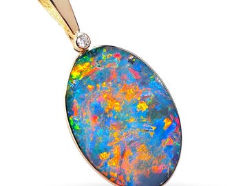 Roja Superior&#39; Rare Large Australian Opal Pendant Diamond Inlay Gem 19.3ct N10