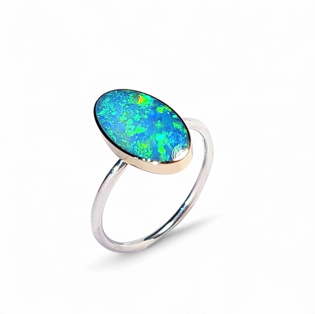 Eremophila' 14k Gold Australian Opal Ring 2.2 G 2-tone Free Re-size P29 ...