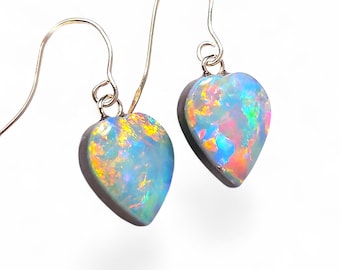 Two Hearts' Australian Opal Dangle Doublet Earrings 14k Gold 5.3ct P23
