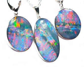 Conjunto de colgante y pendientes de ópalo australiano grande y raro de Colorado, plata 925 Q60
