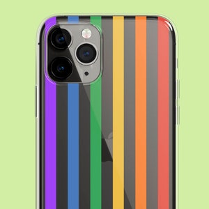 Rainbow Stripe Clear Phone Case with Subtle LGBTQ Pride Flag for iPhone 7, 8, X, 11, 12, 13, 14, 15 Mini Max Pro Plus