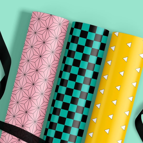 Anime Wrapping Paper with Traditional Japanese Kimono Patterns