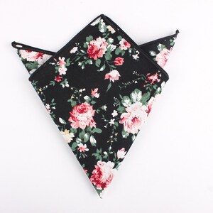 DAN Black Floral Pocket Square Mytieshop Wedding ideas Groom Groomsmen Prom Floral print Suit and Tie accessories image 4