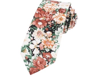 PEACH floral items, Kids bow tie, floral pocket square, men’s self tie bow tie, necktie for men. Orange and black print floral design