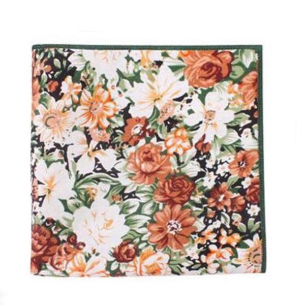 Peach Floral Pocket Square | Wedding ideas | Groom and Groomsmen handkerchief | orange Floral print | Suit and Tie accessories