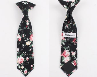 DAN Boys Black Floral Clip On Tie| Mytieshop | Wedding ideas | Groom | Groomsmen | Ring bearer | Floral print