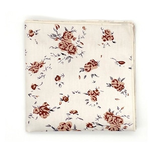 Beige Floral Pocket Square - ERIC | Wedding ideas | Groom and Groomsmen | Prom | flower print handkerchief | Suit and tie accessories