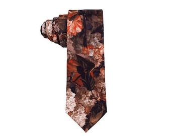 Black Floral Skinny Tie 2.36" THEOPHILUS Mytieshop | terracotta Floral print ties | wedding ties | neckties wedding | Groomsmen and groom |