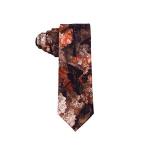 Black Floral Skinny Tie 2.36 THEOPHILUS Mytieshop terracotta Floral print ties wedding ties neckties wedding Groomsmen and groom image 1