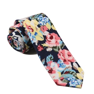 Blue Floral Skinny Tie 2.36&quot; STELLA Mytieshop | Wedding ideas | Floral print ties | wedding ties | neckties wedding | Groomsmen and groom
