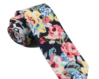 Blue Floral Skinny Tie 2.36" STELLA Mytieshop | Wedding ideas | Floral print ties | wedding ties | neckties wedding | Groomsmen and groom