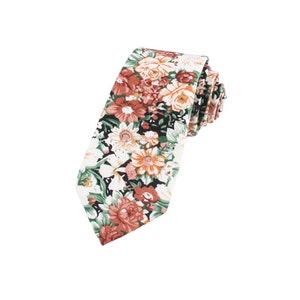 PEACH Floral Skinny Tie 2.36" Mytieshop | Wedding ideas | Floral print ties | wedding ties | neckties wedding | Groomsmen and groom orange