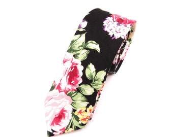 DAVID Black Floral Skinny Tie 2.36"| floral tie | flower tie | skinny tie | wedding tie | wedding ideas | groom |  floral skinny | Gray bl