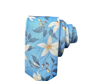 FREESIA Blue Floral Tie Skinny 2.36" Flowers