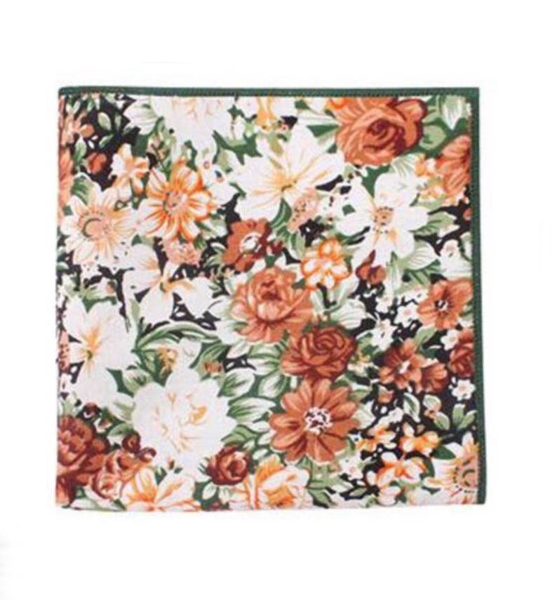 Black and orange floral print tie. mytieshop peach flower pocket square for weddings and groom