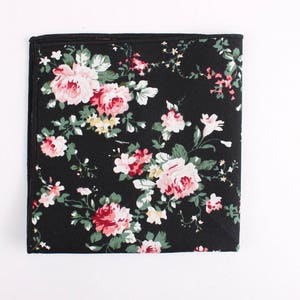 DAN Black Floral Pocket Square Mytieshop Wedding ideas Groom Groomsmen Prom Floral print Suit and Tie accessories image 1