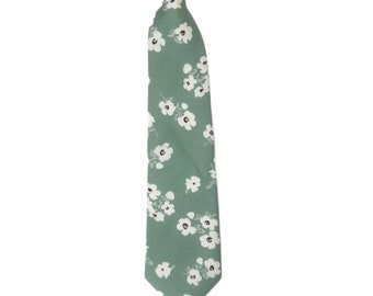 Green Floral Tie for kids, clip on tie for children kids teens AUGUST MYTIESHOP sage green