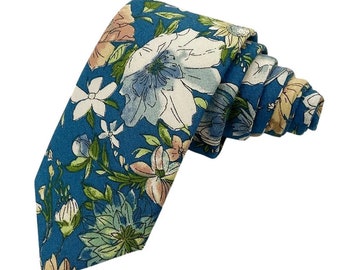Blue Floral Skinny Tie 2.36" (SENIA)