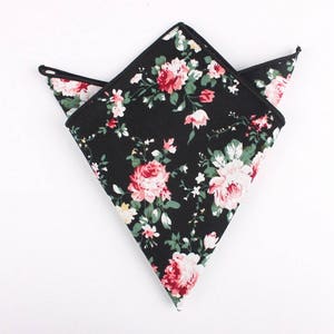 DAN Black Floral Pocket Square Mytieshop Wedding ideas Groom Groomsmen Prom Floral print Suit and Tie accessories image 2