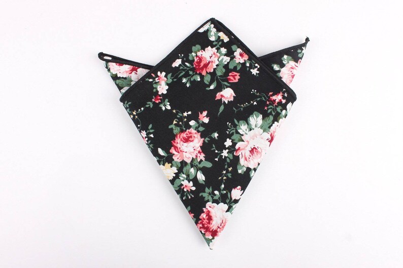 DAN Black Floral Pocket Square Mytieshop Wedding ideas Groom Groomsmen Prom Floral print Suit and Tie accessories image 2