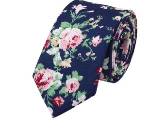 INDIGO Blue Floral Skinny Tie 2.36"| Suit and tie accessories