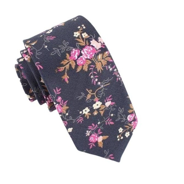 Blue Floral Skinny Tie 2.36" Mytieshop TWILIGHT | Wedding ideas | Floral print ties | wedding ties | neckties wedding | Groomsmen and groom