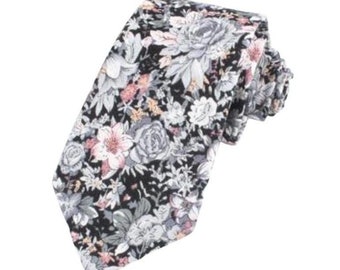 Gray Floral Skinny Tie 2.36" Mytieshop GABE | Wedding ideas | Floral print ties | wedding ties | neckties wedding | Groomsmen and groom